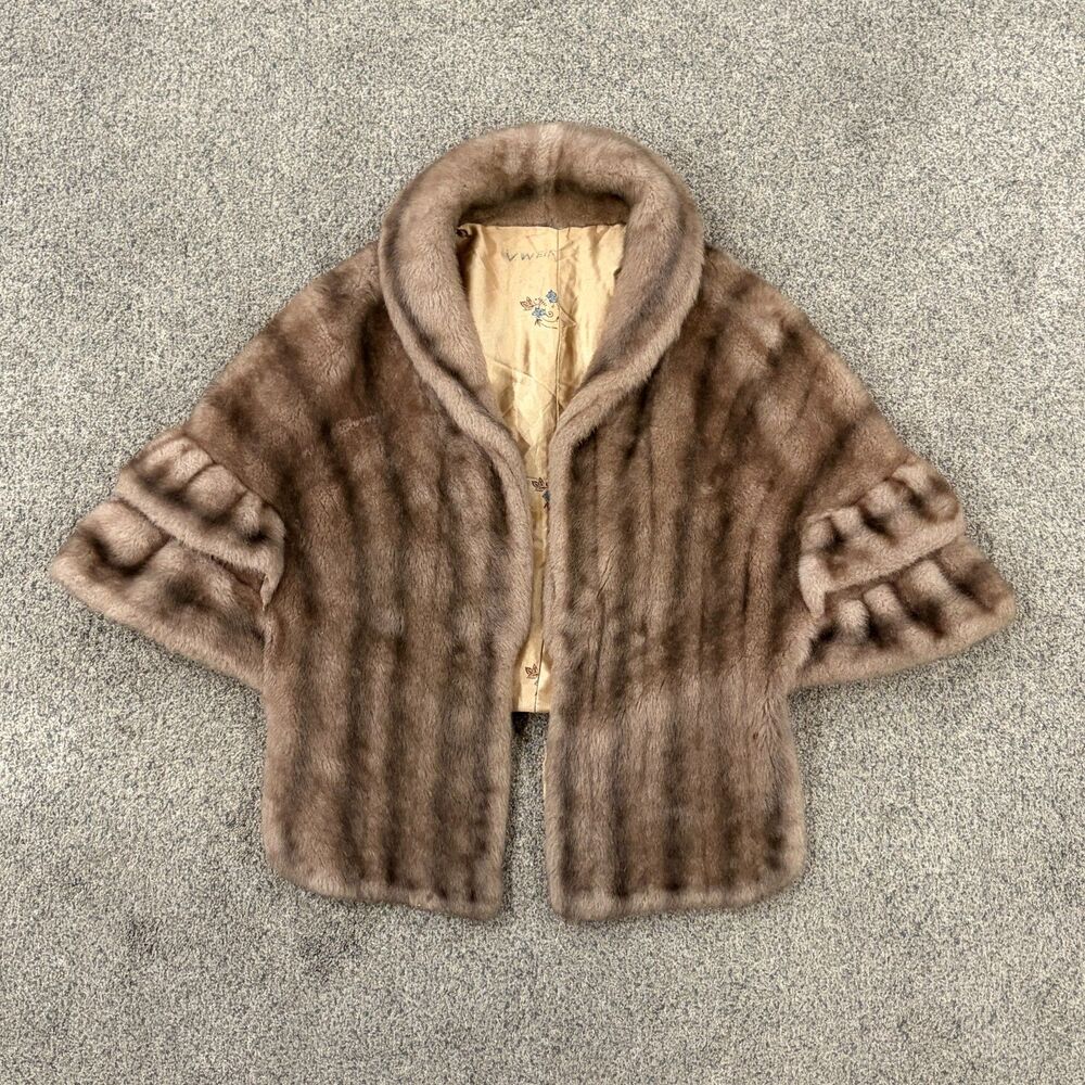 Vintage 1960s Mink Wrap Stole Brown Satin Lining Old Money Chic Fur Shawl Hippie